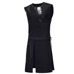 KPILP Herren Mode Oberteile Party Mittelalterlich Leder Patchwork Weste Geschnürt Ärmellose Cosplay Kostüm Bluse(Schwarz, EU-46/CN-M von KPILP