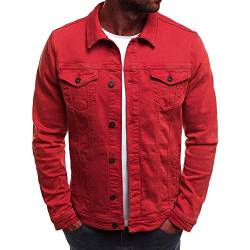 KPILP Herrenmode Herbst Winter Taste Einfarbig Vintage Jeansjacke Tops Bluse Mantel Outwear Langarm-Shirt（Rot, XL） von KPILP
