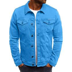 KPILP Herrenmode Herbst Winter Taste Einfarbig Vintage Jeansjacke Tops Bluse Mantel Outwear Langarm-shirt（Blau, L） von KPILP