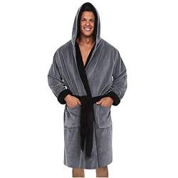 KPNV Herren Übergröße Bademantel mit Kapuze Winter Warm lang Flauschig Angenehm Weich 100% Baumwolle Pyjama Nachtwäsche Flanell Saunamantel Nachthemd mit Gürtel Tasche S-5XL (01-Grau, 3XL) von KPNV