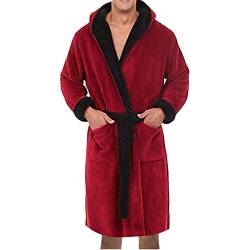 KPNV Herren Übergröße Bademantel mit Kapuze Winter Warm lang Flauschig Angenehm Weich 100% Baumwolle Pyjama Nachtwäsche Flanell Saunamantel Nachthemd mit Gürtel Tasche S-5XL (04-Rot, XL) von KPNV