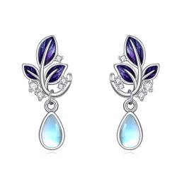 Blatt Ohrringe für Damen Sterling Silber Blattschmuck Mondstein Anhänger Geschenke für Damen Mädchen von KQF