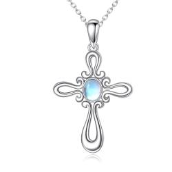 Kreuz Ketten für Damen Sterling Silber Kreuz Schmuck Mondsteinkette Tauf Geschenke für Damen Mädchen von KQF
