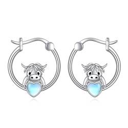Kuh Ohrringe für Damen Sterling Silber Mondstein Ohrringe Hoop Ohrringe für Damen Mädchen von KQF