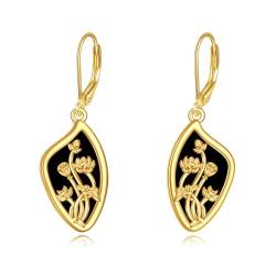 Lotus Ohrringe für Damen Sterling Silber Lotus Schwarz Onyx Ohrringe Geschenke für Damen Mädchen von KQF