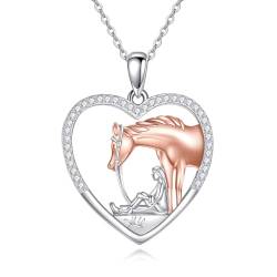 Pferd Schmuck für Damen Sterling Silber Pferd Kette Nettes Tier Herz Anhänger Geschenke für Damen Mädchen von KQF