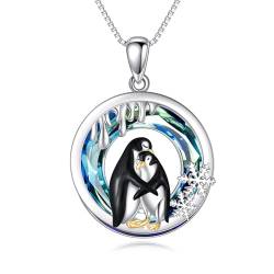 Pinguin Kette Sterling Silber Pinguin Schmuck Kristall Anhänger Schneeblume Tier Geschenke für Damen Mädchen von KQF