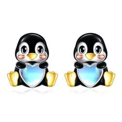 Pinguin Ohrringe für Damen Sterling Silber Pinguin-Schmuck Mondstein Ohrstecker Geschenke für Damen Mädchen von KQF