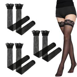 KQNM Halterlose strümpfe Stockings Netzstrümpfe mit Silikon Spitze Oberseite Halterlose strümpfe Damen sexy(Schwarz) (4) von KQNM