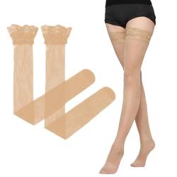 KQNM Halterlose strümpfe Stockings Netzstrümpfe mit Silikon Spitze Oberseite Halterlose strümpfe damen sexy(Schwarz) (2) von KQNM