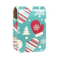 Damen-Make-up-Lippenstift-Etui aus PU-Leder, Lippenstift-Etui mit Spiegel, süßes tragbares Make-up-Reiseetui für Geldbörse, Lippenstift-Halter,Weihnachtskarikatur Schneeflocke reizend von KQNZT