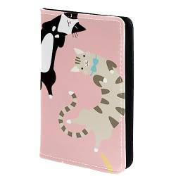 Impfpasshülle Kartenetui Lederschutzhülle Reisebrieftasche,Rosa Cartoon Tier Katzen von KQNZT