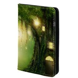 KQNZT Impfpasshülle Kartenetui Lederschutzhülle Reisebrieftasche,Baumhaus Green Forest Fairytale von KQNZT