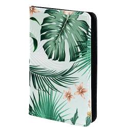 KQNZT Impfpasshülle Kartenetui Lederschutzhülle Reisebrieftasche,Hibiskusblüte tropisches Palmblatt von KQNZT