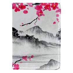 KQNZT Impfpasshülle Kartenetui Lederschutzhülle Reisebrieftasche,Retro Tuschemalerei Lake Mountain Plum Blossoms von KQNZT