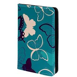 KQNZT Impfpasshülle Kartenetui Lederschutzhülle Reisebrieftasche,Retro und Elegantes Schmetterlings Blau von KQNZT