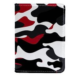 KQNZT Impfpasshülle Kartenetui Lederschutzhülle Reisebrieftasche,Rot graue Camouflage Mode von KQNZT