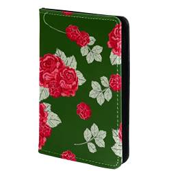 KQNZT Impfpasshülle Kartenetui Lederschutzhülle Reisebrieftasche,Rote Rosen Blume Klassisches Blumengrün von KQNZT