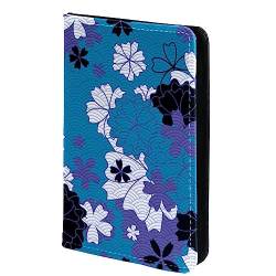 KQNZT Impfpasshülle Kartenetui Lederschutzhülle Reisebrieftasche,Vintage Blaue purpurrote Blumen Kirschblüte von KQNZT