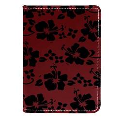 KQNZT Impfpasshülle Kartenetui Lederschutzhülle Reisebrieftasche,Vintage rote Schwarze Hibiskus Blume mit Blumen von KQNZT