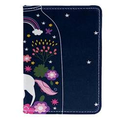 KQNZT Pass- und Impfkartenhalter Combo, Passhalter mit Kartenschlitz, Passport Wallet, Passport Case,Einhorn Cartoon Blume von KQNZT