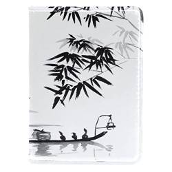 KQNZT Passhülle, Passhülle Kartenfächer, niedliche Passhülle für Damen Herren,Chinesische Malerei Boot Bamboo Sun von KQNZT