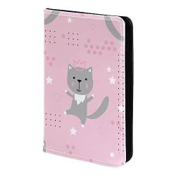 KQNZT Reisepasshülle Brieftasche PU-Leder Kartenetui Reisezubehör für Damen Herren,Cartoon Tier graues Kätzchen von KQNZT