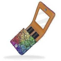 Lippenstift-Etui mit Spiegel für Geldbörse, tragbar, Mini-Make-up-Tasche, Reise-Kosmetiktasche, Kunstleder-Lippenstift-Etui, Halter für Frauen, Damen, Geschenke,Bunter Skalen Regenbogen von KQNZT