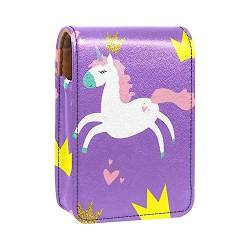 Lippenstift-Etui mit Spiegel für Geldbörse, tragbar, Mini-Make-up-Tasche, Reise-Kosmetiktasche, Kunstleder-Lippenstift-Etui, Halter für Frauen, Damen, Geschenke,Einhorn Cartoon Purpur von KQNZT