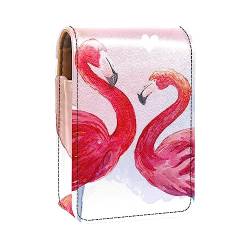 Lippenstift-Etui mit Spiegel für Geldbörse, tragbar, Mini-Make-up-Tasche, Reise-Kosmetiktasche, Kunstleder-Lippenstift-Etui, Halter für Frauen, Damen, Geschenke,Flamingo Paar Valentinsgruß von KQNZT