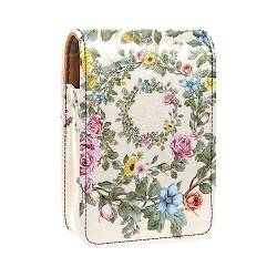 Lippenstift-Etui mit Spiegel für Geldbörse, tragbar, Mini-Make-up-Tasche, Reise-Kosmetiktasche, Kunstleder-Lippenstift-Etui, Halter für Frauen, Damen, Geschenke,Kranz Frühling Sonnenblumen Pastorable von KQNZT