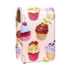 Lippenstift-Etui mit Spiegel für Geldbörse, tragbar, Mini-Make-up-Tasche, Reise-Kosmetiktasche, Kunstleder-Lippenstift-Etui, Halter für Frauen, Damen, Geschenke,Kuchen Rosa Nachtisch Karikatur von KQNZT