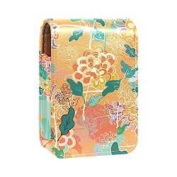 Lippenstift-Etui mit Spiegel für Geldbörse, tragbar, Mini-Make-up-Tasche, Reise-Kosmetiktasche, Kunstleder-Lippenstift-Etui, Halter für Frauen, Damen, Geschenke,Orange Retro Blumenblume von KQNZT