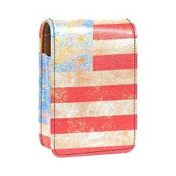 Lippenstift-Etui mit Spiegel für Geldbörse, tragbar, Mini-Make-up-Tasche, Reise-Kosmetiktasche, Kunstleder-Lippenstift-Etui, Halter für Frauen, Damen, Geschenke,Vintage Kunst amerikanische Flagge von KQNZT