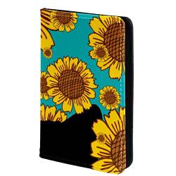 Reisepasshülle Brieftasche PU-Leder Kartenetui Reisezubehör für Damen Herren,Schwarze Katzen Sonnenblumen Karikatur Tier Blume von KQNZT