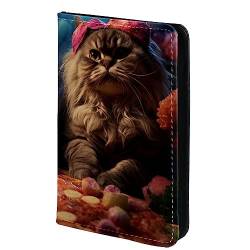 Reisepasshülle Brieftasche PU-Leder Kartenetui Reisezubehör für Damen Herren,Tierische lustige Pizza und schöne Katzen von KQNZT
