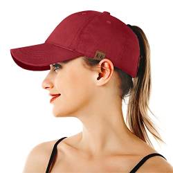 BLURBE Pferdeschwanz-Baseballmütze – Mesh-Kappe, klassische, einfarbige Mütze, Sun Messy High Bun Cap, verstellbare Pony-Caps, sportliche, lässige Trucker-Hut-Kappe für Frauen, weinrot von KQueenStar