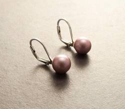 8 mm GENUINE Purple Shell Pearl Earrings, Sterling Silver, Lever Back Earrings, Minimalist, Pearl Jewelry, Prom, Wedding, Bridesmaids Gifts (Quantity/Quantité: 3 Pairs of 8mm, Gift-Wrapping: Free) von KRAMIKE