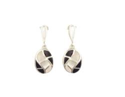 Black Oval Earrings, Sterling Silver, Black and White Bicolor Onyx Stone Mother of Pearl Shell, Modern Geometric Waves Checkered Jewelry (Make your choice :: Earrings/Boucles, Gift-Wrapping: Free) von KRAMIKE