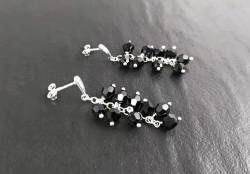 Black dangle earrings, sterling silver, teardrop blackberry crystal cz stones grape earrings, dark blackberries bunch, modern jewelry von KRAMIKE