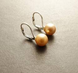 Gold Pearl Earrings, Sterling Silver, 8 mm balls Lever Back Earrings, Minimalist, GENUINE Shell Pearl Jewelry, Woman Gift (Quantity/Quantité: 1 Pair of 8 mm, Gift-Wrapping: Free) von KRAMIKE