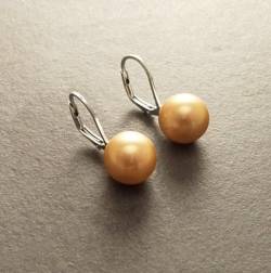 Gold Pearl Earrings, Sterling Silver, GENUINE Shell Pearl, Lever Back Minimalist Pearl Jewelry, 10 mm diameter, woman Gift (Quantity/Quantité: 10 Pairs of 10 mm, Gift Wrapping: Free) von KRAMIKE