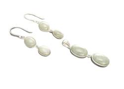 NATURAL Jade Earrings,Sterling Silver Healing stone NOT-DYED Light Green Jade Stone Minimalist Pendant Real Jade Gemstone Modern Jewelry (Make your choice :: SET:Earrings+Pendant, Gift-Wrapping: Free) von KRAMIKE