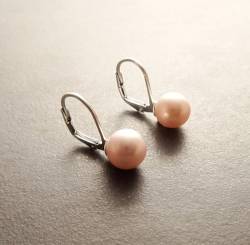 Pink Pearl Earrings, Sterling Silver, 8 mm GENUINE Shell Lever Back Earrings, Minimalist Rose Color Pearl balls Jewelry, Wedding Gifts (Quantity/Quantité: 10 Pairs of 8 mm, Gift-Wrapping: Free) von KRAMIKE