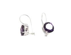 Purple Drop Earrings, 925 Sterling Silver, Violet Solitaire 10mm Round Stone, 6ct Amethyst simulant (CZ), Birthday gift, Hook Earrings von KRAMIKE