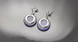 Purple round earrings, sterling silver, simulated cat's eye stone discs, modern dangle geometric earrings, minimalist women jewelry (Make your choice :: Set:Earrings+Pendent, Gift-Wrapping: Free) von KRAMIKE