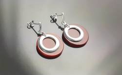 Red Dangle Round Earrings, Sterling Silver, Red Agate Stone Discs, Modern Geometric Earrings, Minimalist Women Gemstone Jewelry (Make your choice :: Earrings/Boucles, Gift-Wrapping: Free) von KRAMIKE