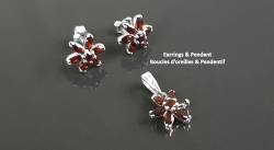Red Flower Earrings Pendant SET, Sterling Silver, Dainty Stud Earrings, Garnet Color Cz, Tiny Floral Pendent jewelry, Gift for her (Make your choice :: SET:Earrings+Pendant, Gift-Wrapping: Free) von KRAMIKE