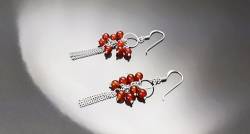 Red Stone Earrings, Sterling Silver, Dangle Pending Balls Earrings, Carnelian Gemstone, Modern Drop Hooks Chains Earrings, Woman Jewelry von KRAMIKE