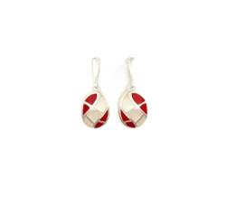 Red White Earrings, Mother of Pearl, Sterling Silver, Red Stone, Oval Mosaic Earrings, Wave Pattern, Inlay Dangle Earrings, Shell earrings. (Make your choice : Earrings & Pendant, Gift Wrapping:Free von KRAMIKE